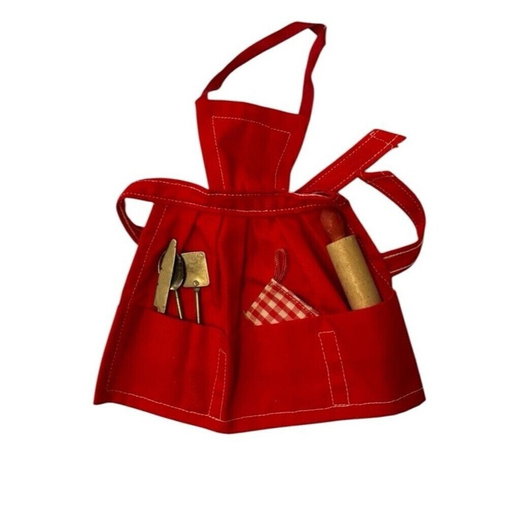 VINTAGE BARBIE Doll Fashion WHATS COOKIN Red APRON Utensils 1964